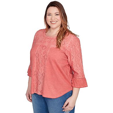 Plus Size Alfred Dunner Diamond Textured Spliced Bell Sleeve Top