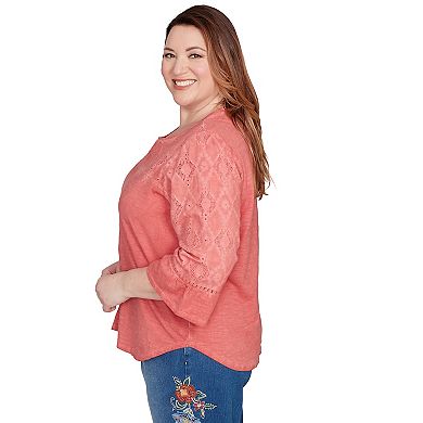 Plus Size Alfred Dunner Diamond Textured Spliced Bell Sleeve Top