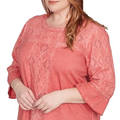 Plus Size Alfred Dunner Diamond Textured Spliced Bell Sleeve Top