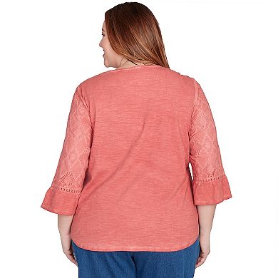 Plus Size Alfred Dunner Diamond Textured Spliced Bell Sleeve Top