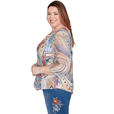 Plus Size Alfred Dunner Printed Leaf Textured Top with Necklace