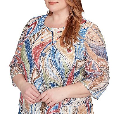 Plus Size Alfred Dunner Printed Leaf Textured Top with Necklace