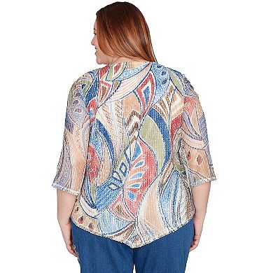 Plus Size Alfred Dunner Printed Leaf Textured Top with Necklace