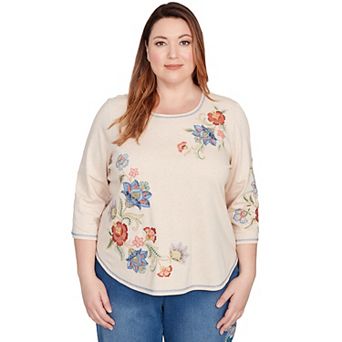 Plus Size Alfred Dunner Asymmetrical Floral Embroidered Top
