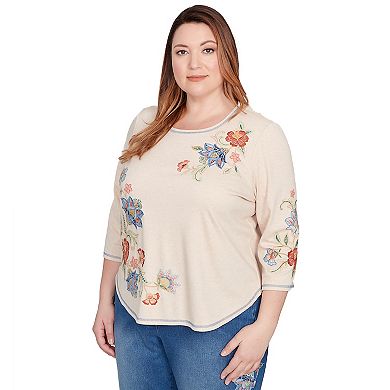 Plus Size Alfred Dunner Asymmetrical Floral Embroidered Top