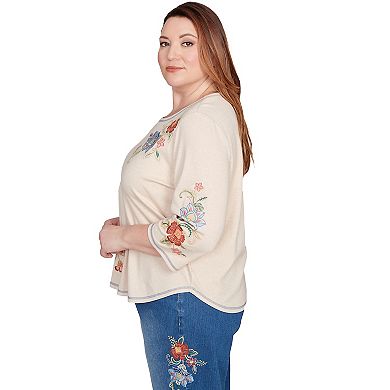 Plus Size Alfred Dunner Asymmetrical Floral Embroidered Top