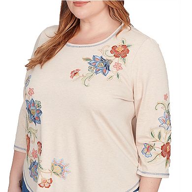 Plus Size Alfred Dunner Asymmetrical Floral Embroidered Top