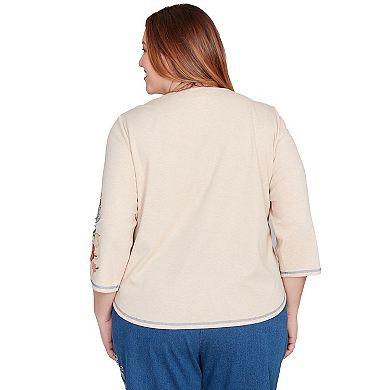 Plus Size Alfred Dunner Asymmetrical Floral Embroidered Top