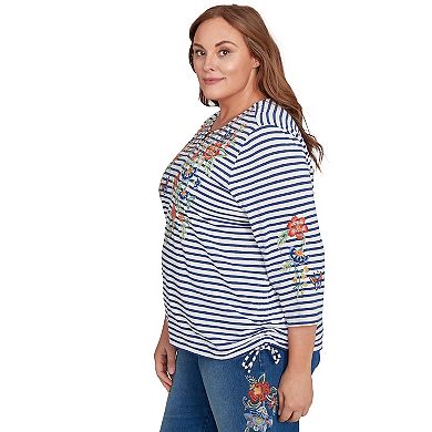 Plus Size Alfred Dunner Floral Stripe Ruched Sides Top