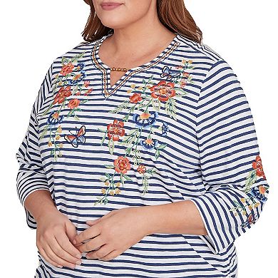 Plus Size Alfred Dunner Floral Stripe Ruched Sides Top