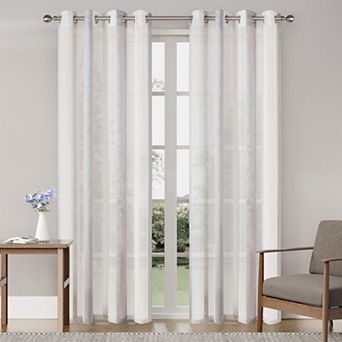 Awesome Home Elegance Stripe Sheer Set of 2 Window Curtain Panels