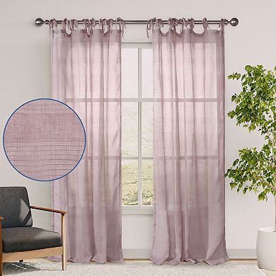 Awesome Home Stripe Sheer Set of 2 Tie Top Window Curtain Panels