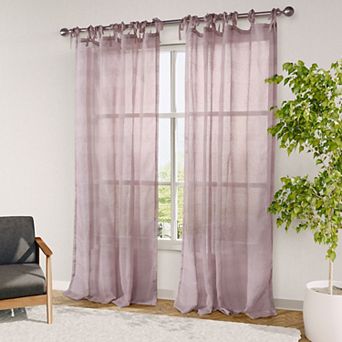 Awesome Home Stripe Sheer Set of 2 Tie Top Window Curtain Panels