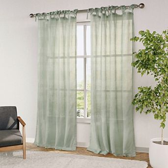 Awesome Home Stripe Sheer Set of 2 Tie Top Window Curtain Panels