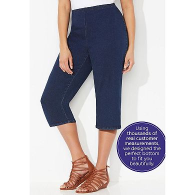 Catherines Women's Plus Size Petite Everyday Denim Pull-On Capri