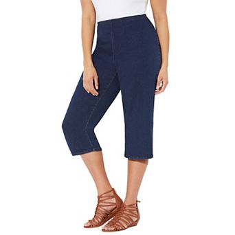 Catherines Women's Plus Size Petite Everyday Denim Pull-On Capri