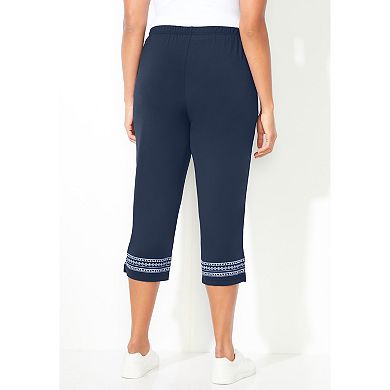 Catherines Women's Plus Size Anywear Printed Hem Capri