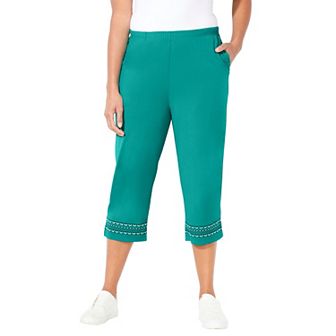 Catherines Women's Plus Size Anywear Printed Hem Capri