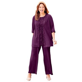 Catherines Women's Plus Size Petite Lace Gala 3 pc Pant Suit