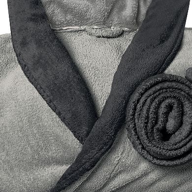 Elegant Comfort Men Hooded Velvet Fleece Long Bathrobe