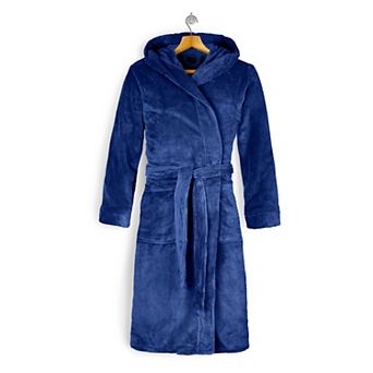 Elegant Comfort Men Hooded Velvet Fleece Long Bathrobe
