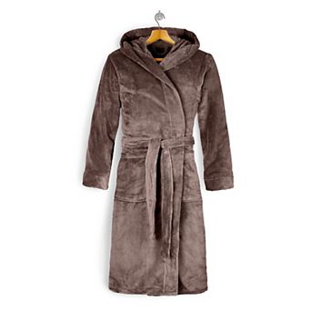Elegant Comfort Men Hooded Velvet Fleece Long Bathrobe