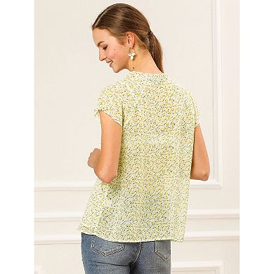 2 Packs Women's Blouse V Neck Ruffle Floral Short Sleeves Chiffon Tops