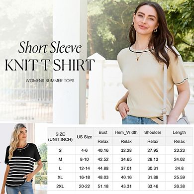 Women's Soft Knit Summer Tops - Crewneck Lightweight Short Sleeve Shirts
