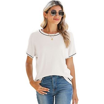 Women's Soft Knit Summer Tops - Crewneck Lightweight Short Sleeve Shirts