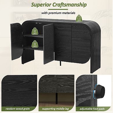 Merax Wood Sideboard Cabinet with Curvy Edge, 4 Doors Retro Credenza Storage Cabinet