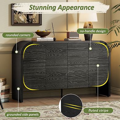 Merax Wood Sideboard Cabinet with Curvy Edge, 4 Doors Retro Credenza Storage Cabinet