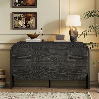 Merax Wood Sideboard Cabinet with Curvy Edge, 4 Doors Retro Credenza Storage Cabinet