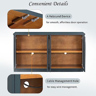 Merax 4-Door Large Storage Buffet Cabinet with Glass Doors, Arched Cabinet with Adjustable Shelves