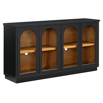 Merax 4-Door Large Storage Buffet Cabinet with Glass Doors, Arched Cabinet with Adjustable Shelves