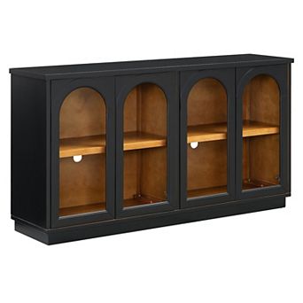 Merax 4-Door Large Storage Buffet Cabinet with Glass Doors, Arched Cabinet with Adjustable Shelves