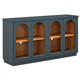 Merax 4-Door Large Storage Buffet Cabinet with Glass Doors, Arched Cabinet with Adjustable Shelves