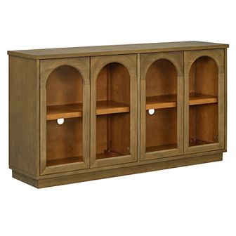 Merax 4-Door Large Storage Buffet Cabinet with Glass Doors, Arched Cabinet with Adjustable Shelves