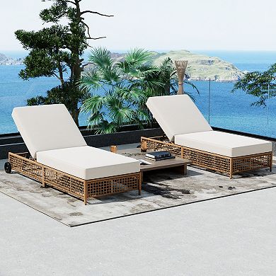Merax Set of 2 Rattan Outdoor Lounge Chairs with 5-Position Adjustable Backrest, Cushions & Wheels