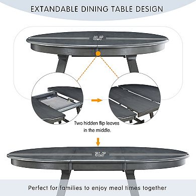 Merax 5-Piece Wood Dining Table Set Round Extendable Dining Table with 4 Dining Chairs