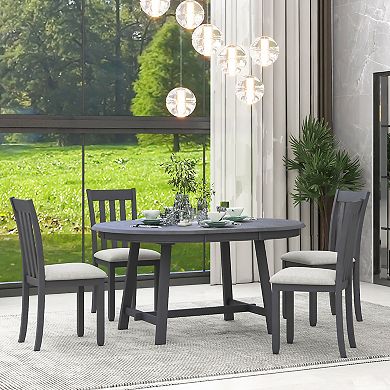 Merax 5-Piece Wood Dining Table Set Round Extendable Dining Table with 4 Dining Chairs