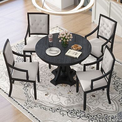 Merax Retro 5-piece Dining Set Extendable Round Table and 4 Chairs for Kitchen Dining Room