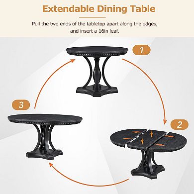 Merax Retro 5-piece Dining Set Extendable Round Table and 4 Chairs for Kitchen Dining Room