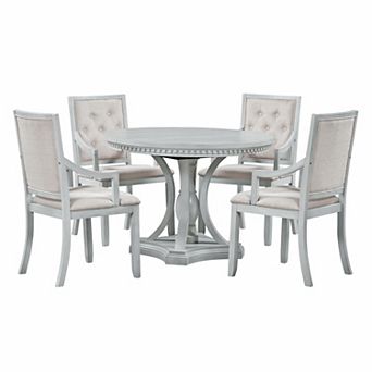 Merax Retro 5 pc Dining Set Extendable Round Table and 4 Chairs for Kitchen Dining Room