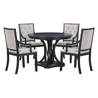 Merax Retro 5 pc Dining Set Extendable Round Table and 4 Chairs for Kitchen Dining Room