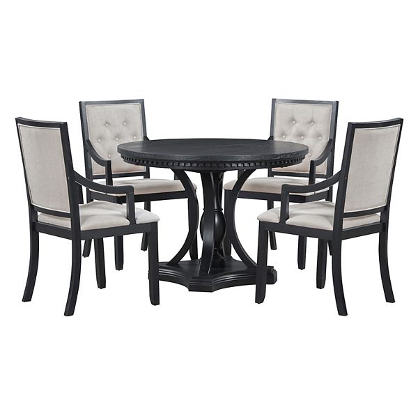 Luxo Abode Retro 5-Piece Dining Set – Expandable Round Table & 4 Chairs – Farmhouse Style For Kitchen Or Dining Room
