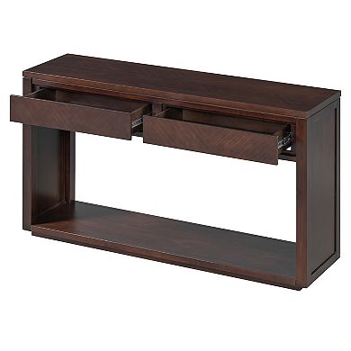 Merax 55" Console Table, Rustic Wooden Entryway Table with Storage Drawers and Open Shelf