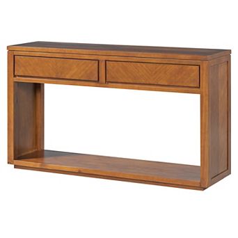 Merax 55" Console Table, Rustic Wooden Entryway Table with Storage Drawers and Open Shelf