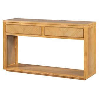 Merax 55" Console Table, Rustic Wooden Entryway Table with Storage Drawers and Open Shelf