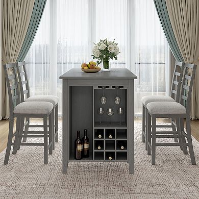 Merax 5-Piece Multi-Functional Rubber Wood Counter Height Dining Set