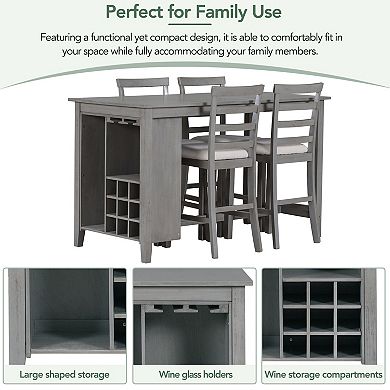 Merax 5-Piece Multi-Functional Rubber Wood Counter Height Dining Set